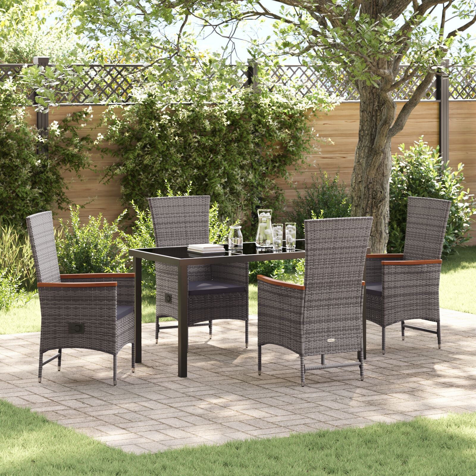 5-Delige Tuin Eetset Met Kussens Grijs Poly Rattan