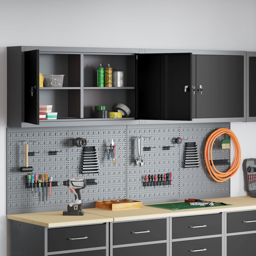 6 Delige Gereedschapskast En Pegboard Set Wandgemonteerd Zwart Metaal