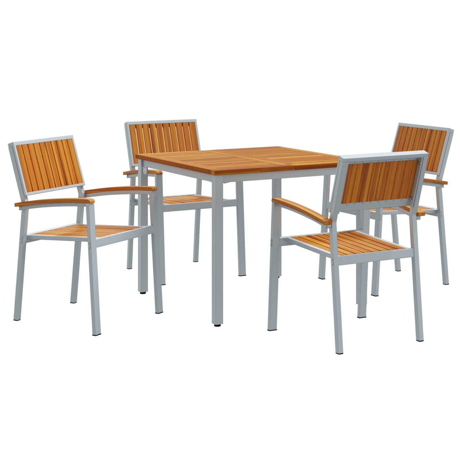 5-delige Tuin Eettafel Set Massief Acacia en Metaal