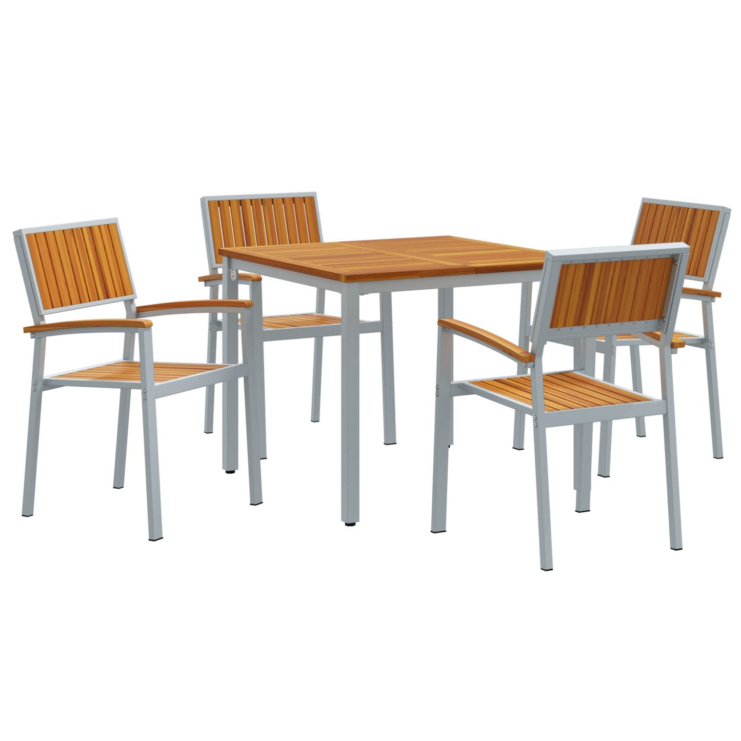 5-delige Tuin Eettafel Set Massief Acacia en Metaal