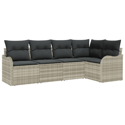 5-delig Tuin Sofa Set met Kussens Lichtgrijs Poly Riet, vidaXL 2-zits Tuin Sofa met Kussens Lichtgrijs Poly Riet