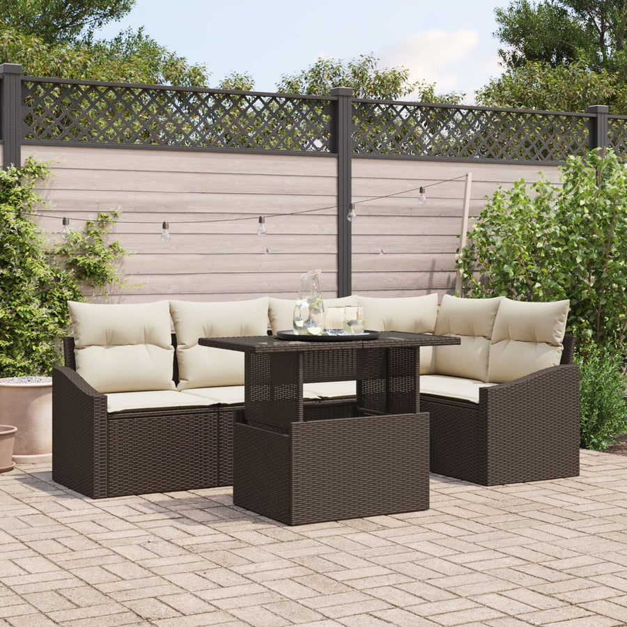 Tuin Sofa Set Set Van 6 Bruin, Rattan Rattan, Polyester, Glas
