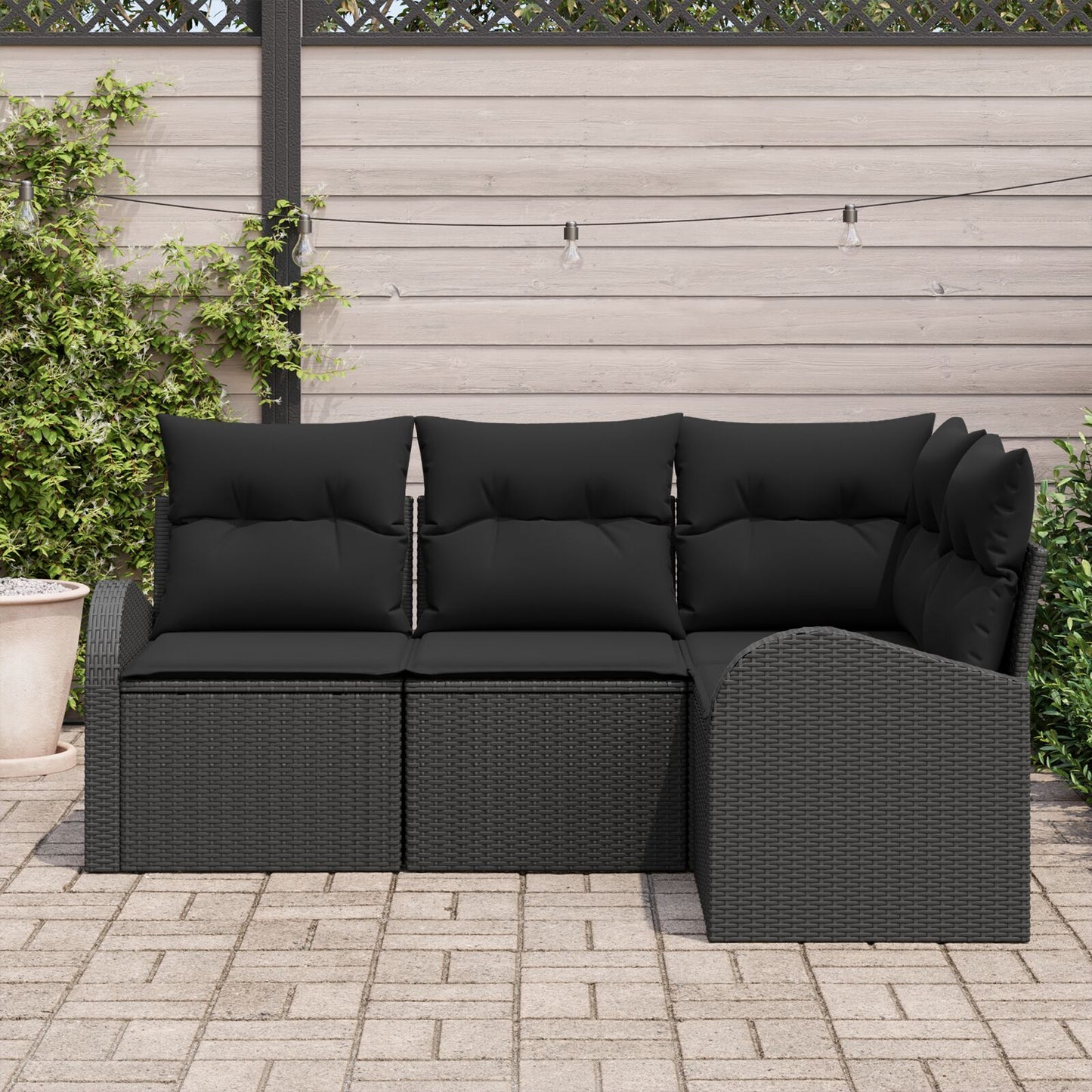 4-Delige Tuinsofa Set Met Kussens Poly Rattan Zwart zonder tafel