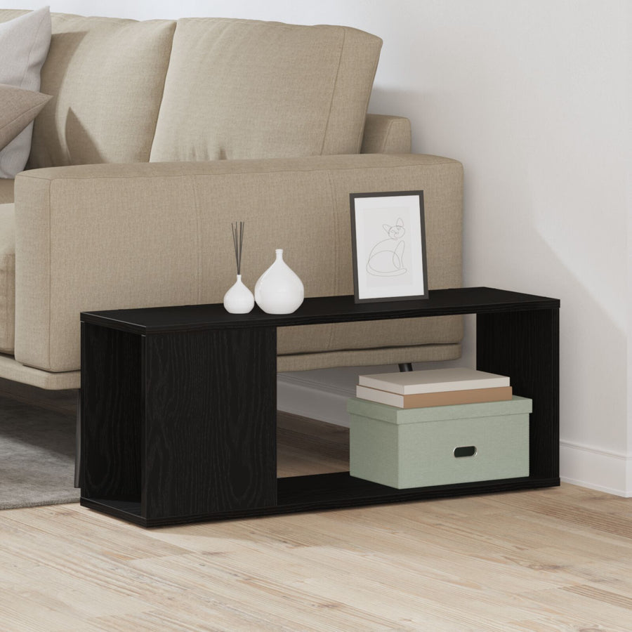 Tv-Meubel Wit Gelaagd Hout Zwart eiken 80 x 24 x 32 cm