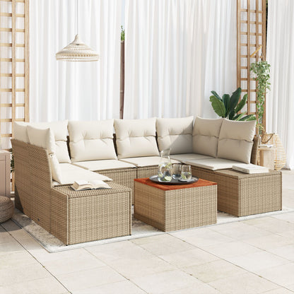 Tuinbankset 7 Delig Beige Poly Rattan Buitenbankset Hedendaags