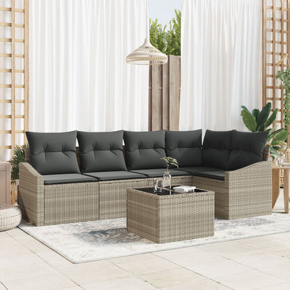 6-Delige Tuin Sofa Set Met Kussens Grijs Poly Rattan Lichtgrijs met tafel