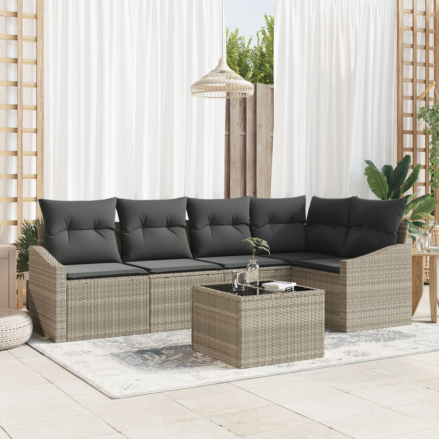 6-Delige Tuin Sofa Set Met Kussens Grijs Poly Rattan Lichtgrijs met tafel