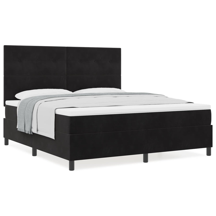 Boxspring Bed Met Matras Zwart Super King Fluweel Blauw