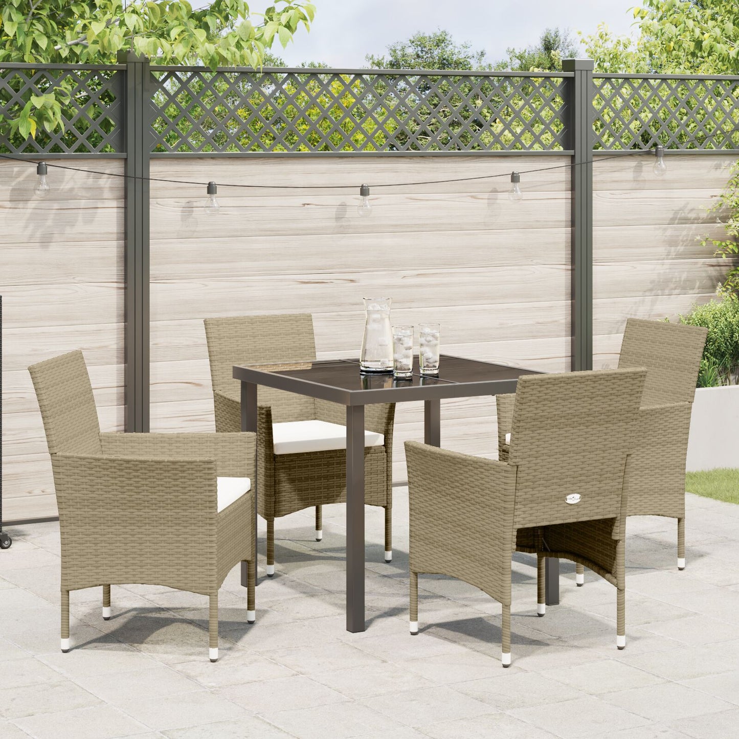 5-Delige Tuin Eetset Beige Poly Rattan