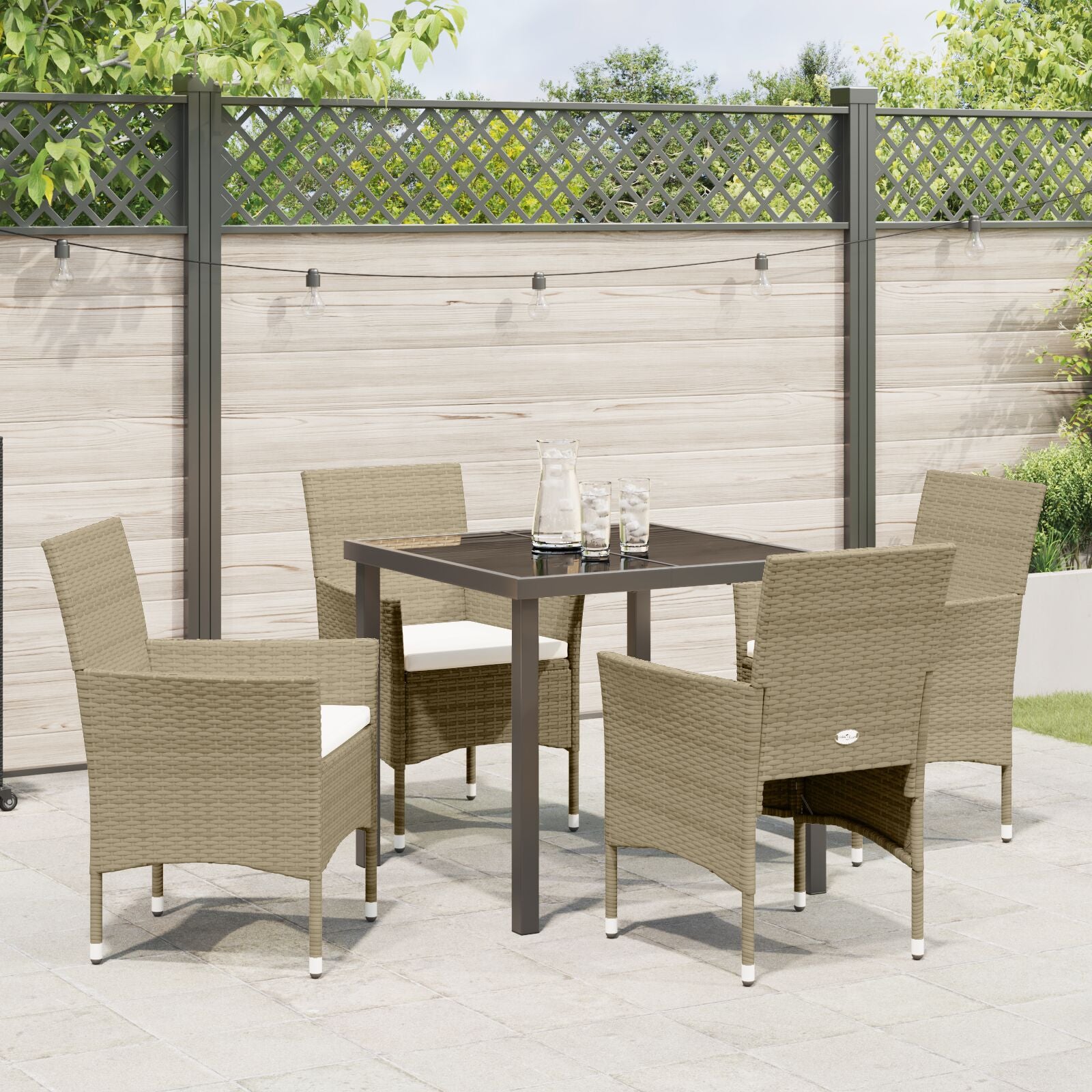 5-Delige Tuin Eetset Beige Poly Rattan