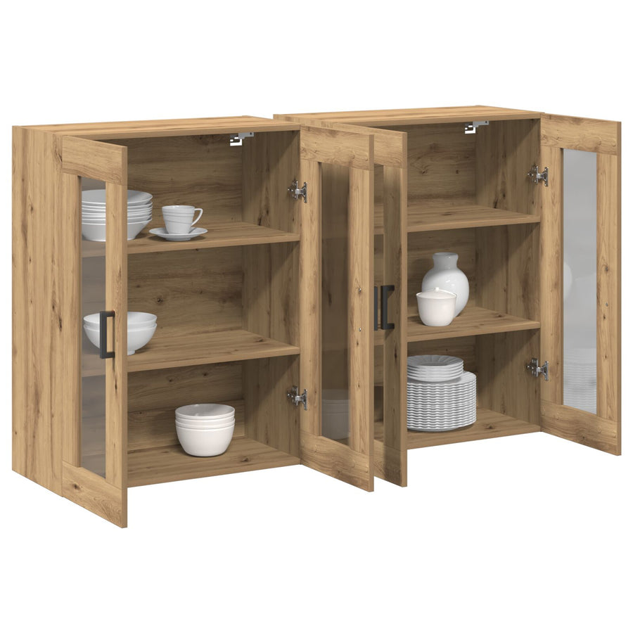 Wandkast Set Van 2 Artisan Eiken Bewerkt Hout 139 X 34 X 90 Cm