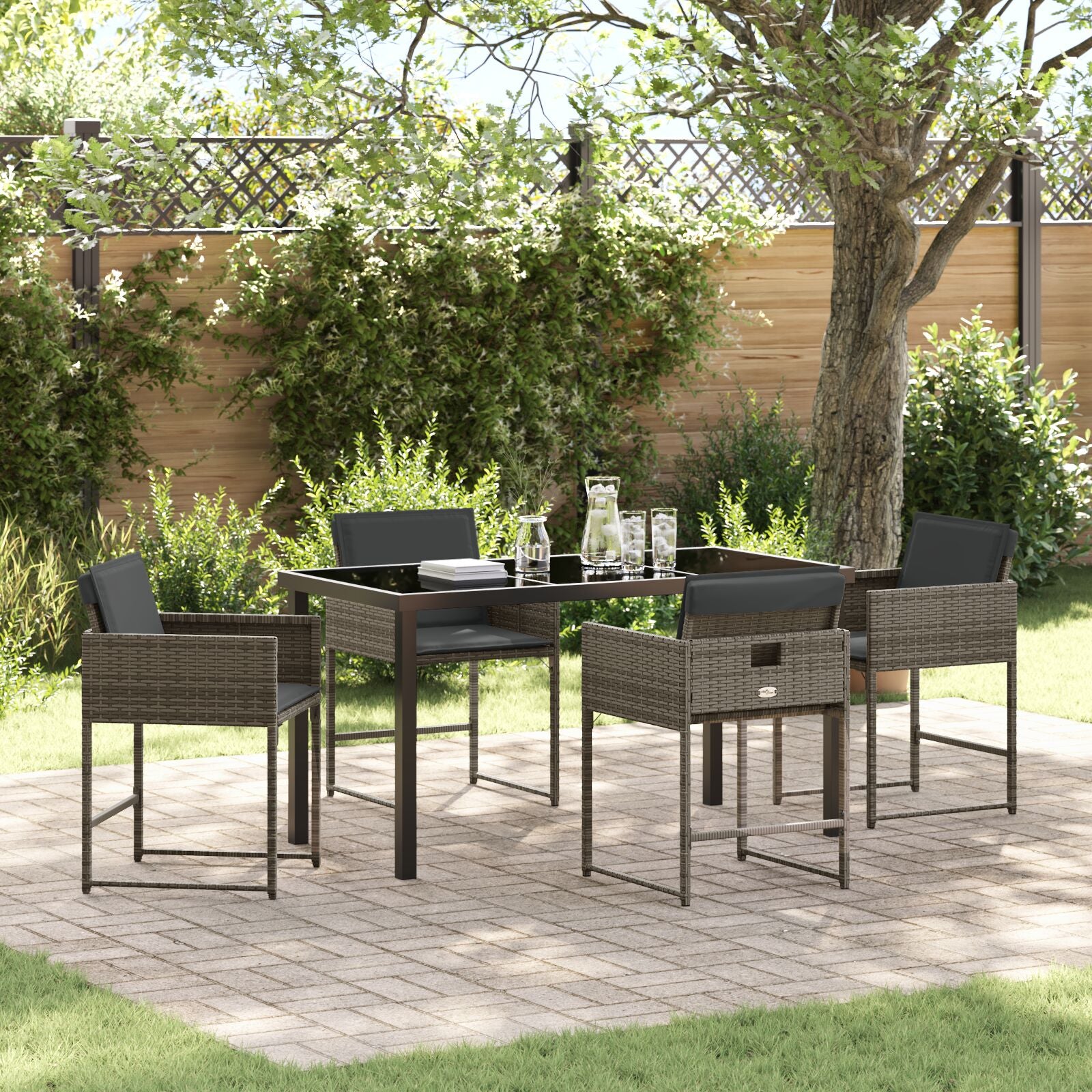 5-Delige Tuin Eetset Met Kussens Grijs Poly Rattan