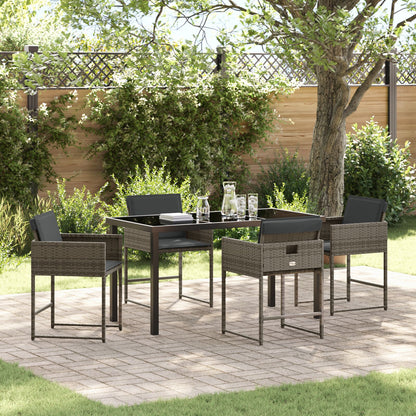 5-Delige Tuin Eetset Met Kussens Grijs Poly Rattan