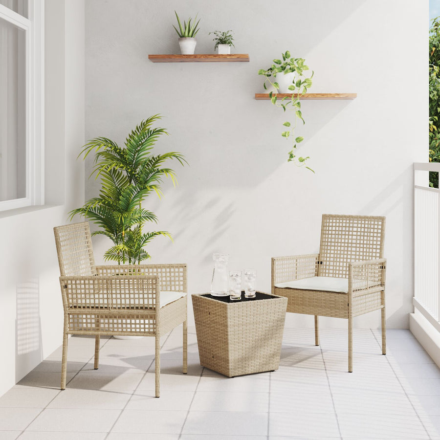 3-Delige Tuin Bistro Set Met Kussens Beige Poly Rattan