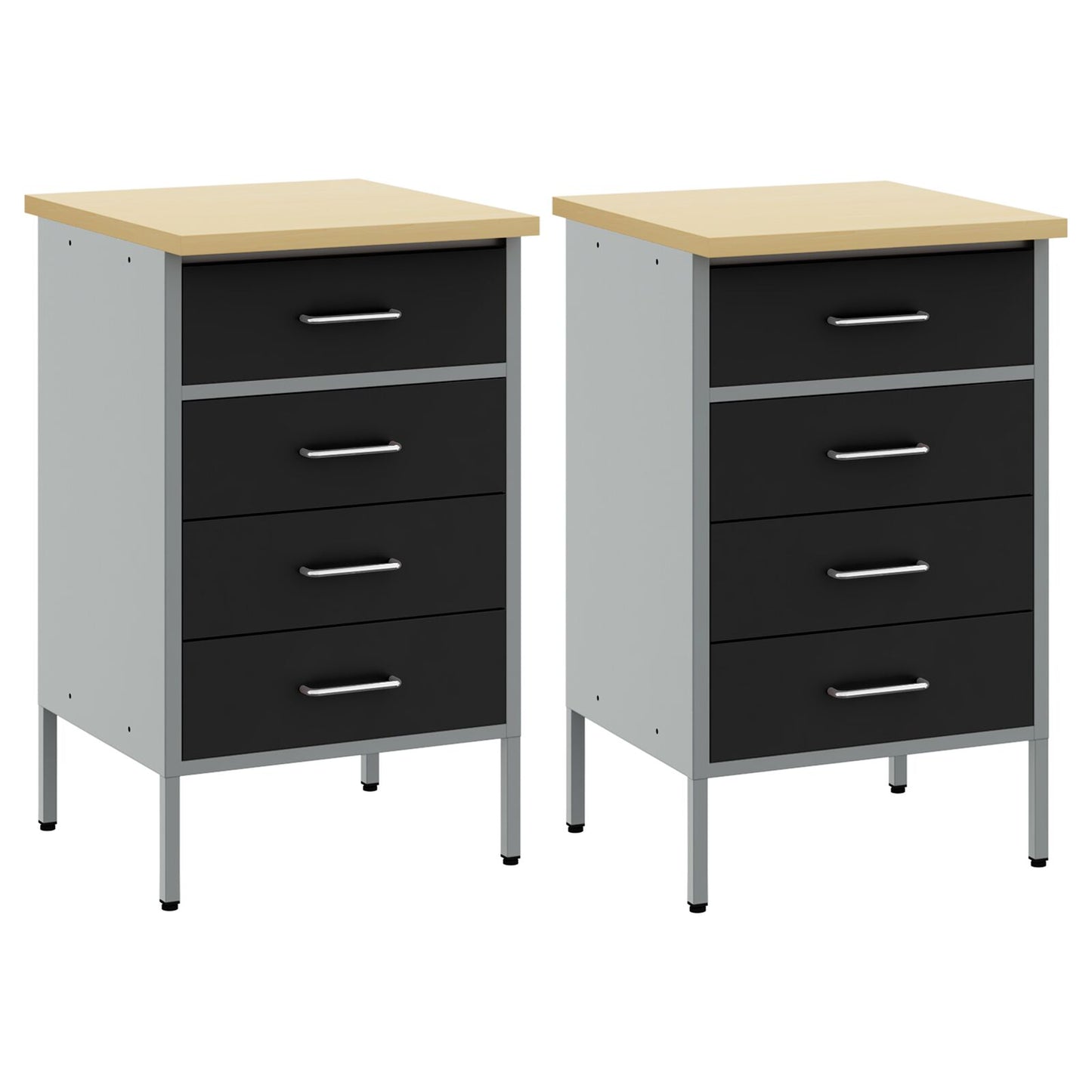 Werkbank Set Van 2 En Grijs Gengineerd Hout En Staal 2x (85 cm) Zwart 2x kast