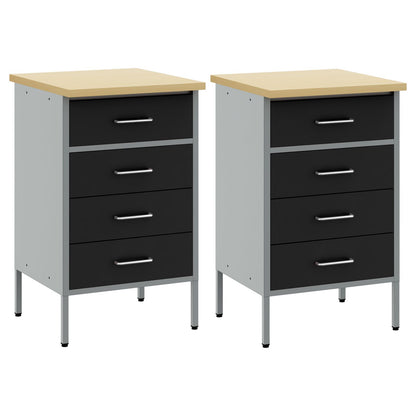 Werkbank Set Van 2 En Grijs Gengineerd Hout En Staal 2x (85 cm) Zwart 2x kast