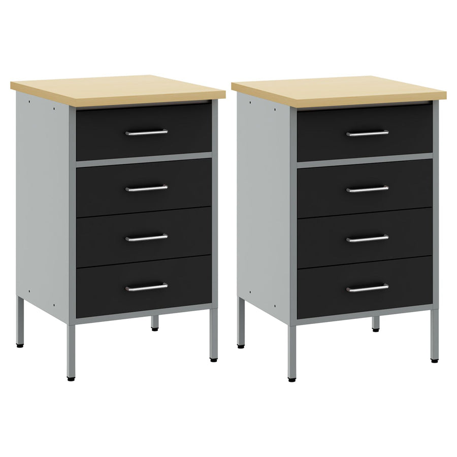 Werkbank Set Van 2 En Grijs Gengineerd Hout En Staal 2x (85 cm) Zwart 2x kast