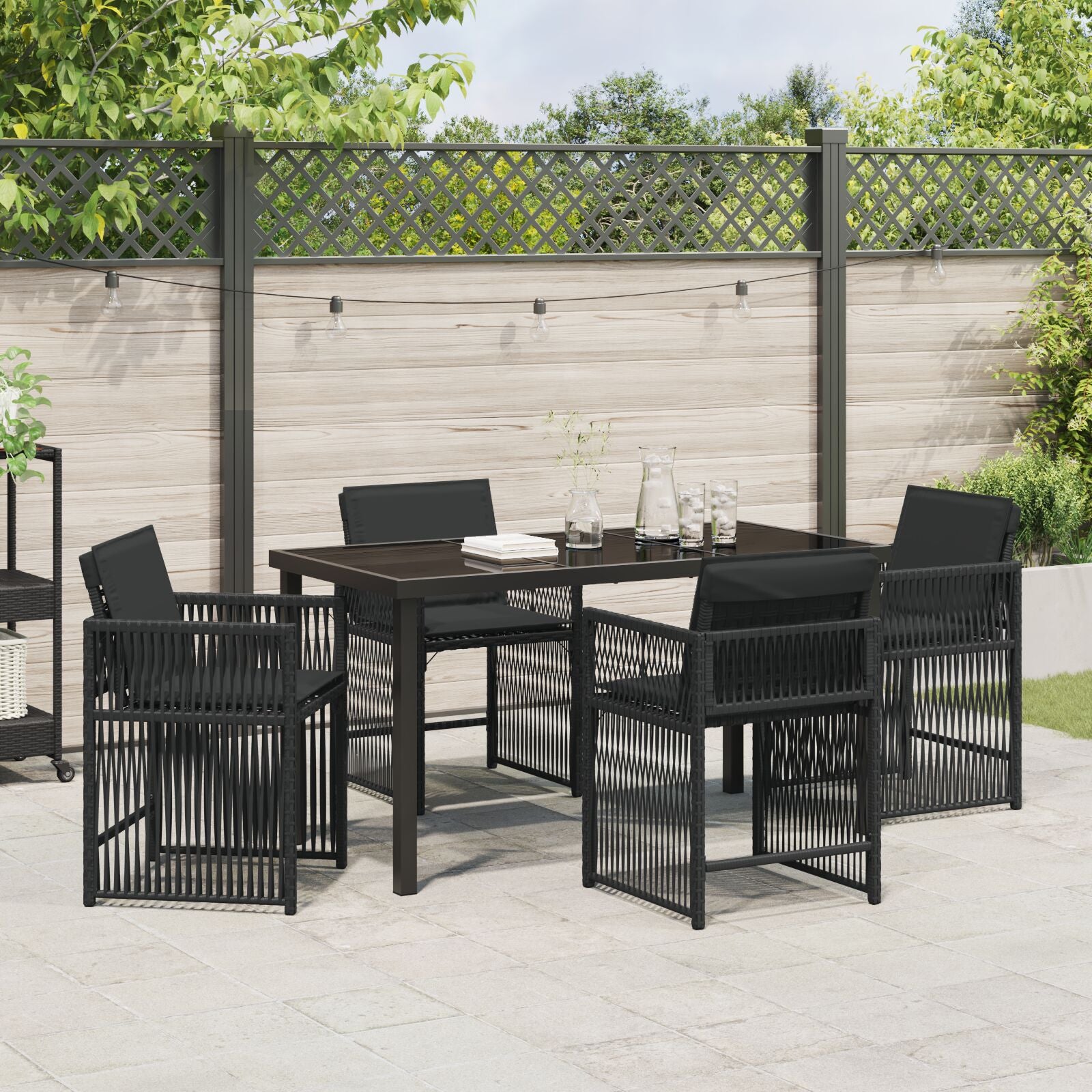 5 Persoons Tuin Eetset Met Kussens Zwart Poly Rattan