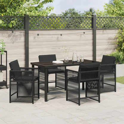5 Persoons Tuin Eetset Met Kussens Zwart Poly Rattan