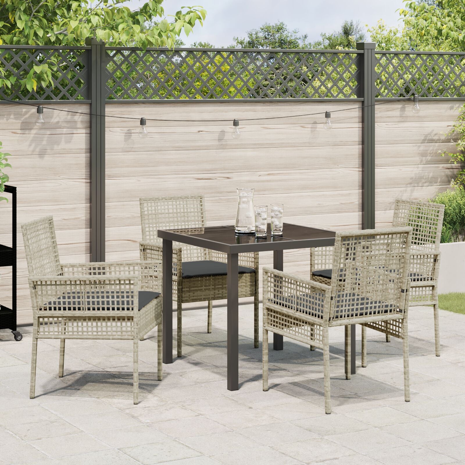 5-Delige Tuin Eetset Met Kussens Lichtgrijs Poly Rattan