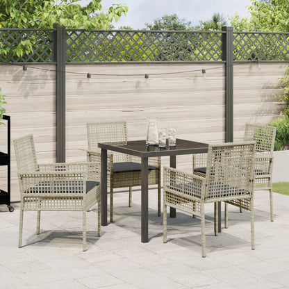 5-Delige Tuin Eetset Met Kussens Lichtgrijs Poly Rattan