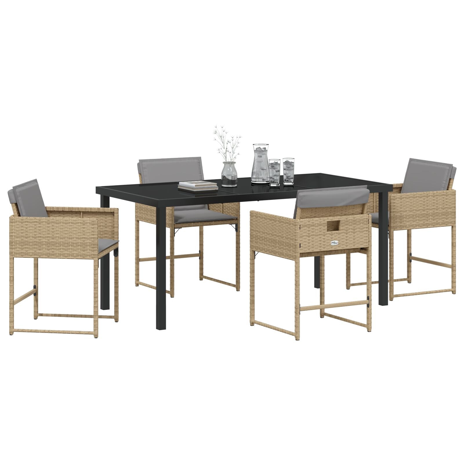 5-Delige Tuin Eetset Met Kussens Beige Poly Rattan