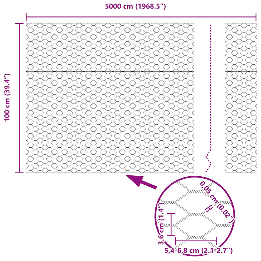 Hexagon Hek 1X50 M Gegalvaniseerd Staal 50 x 1 m 36 mm