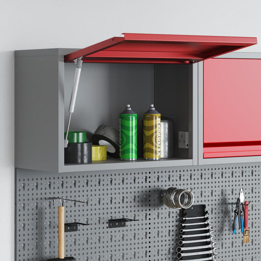 Muurbevestigde Gereedschapskast Met Gas-Lift Deur In , 50X25X35 Cm 50 cm Rood en grijs