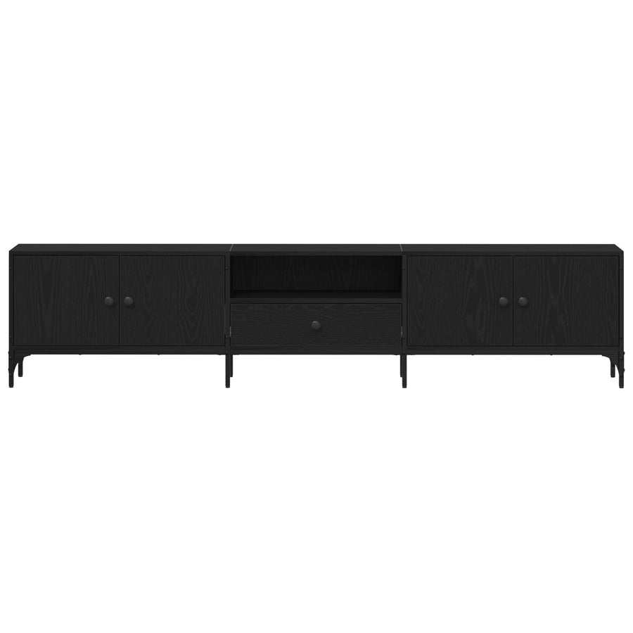 Tv-Meubel Met Lade Zwart Eiken 200X25X44 Cm Bewerkt Hout Zwart Eiken