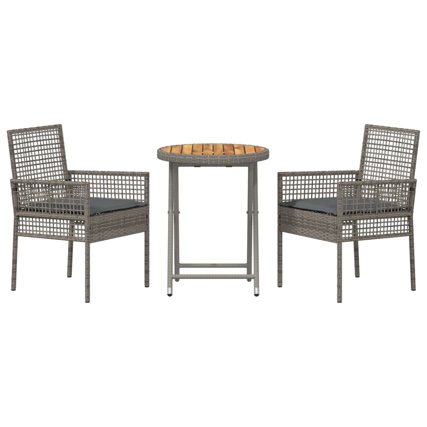 3-Delige Tuin Bistro Set Met Kussens Grijs Poly Rattan