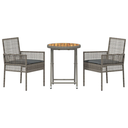3-Delige Tuin Bistro Set Met Kussens Grijs Poly Rattan