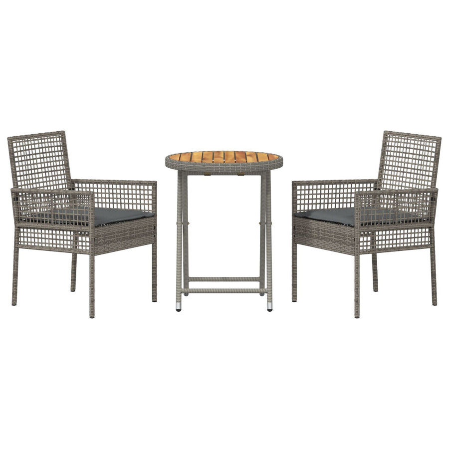 3-Delige Tuin Bistro Set Met Kussens Grijs Poly Rattan