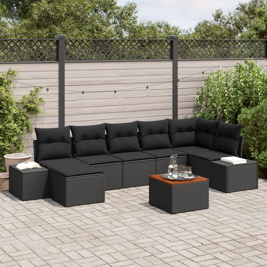 Tuinbankset 8 Stukken Zwart Rattan En Hout Ruimtelijk