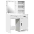 Make-up table set with LED with drawer 2 pcs White Engineered wood
