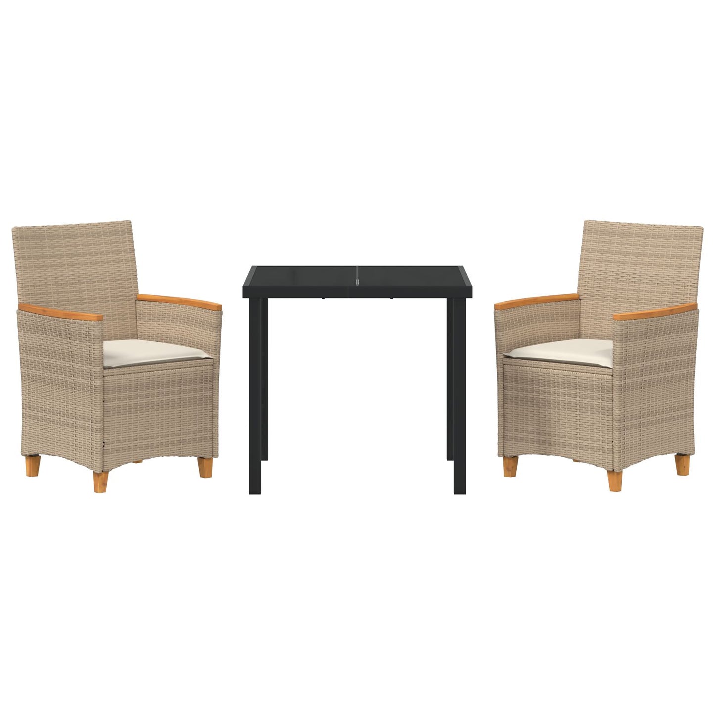 3-Delige Tuin Eetset Met Kussens Beige Poly Riet