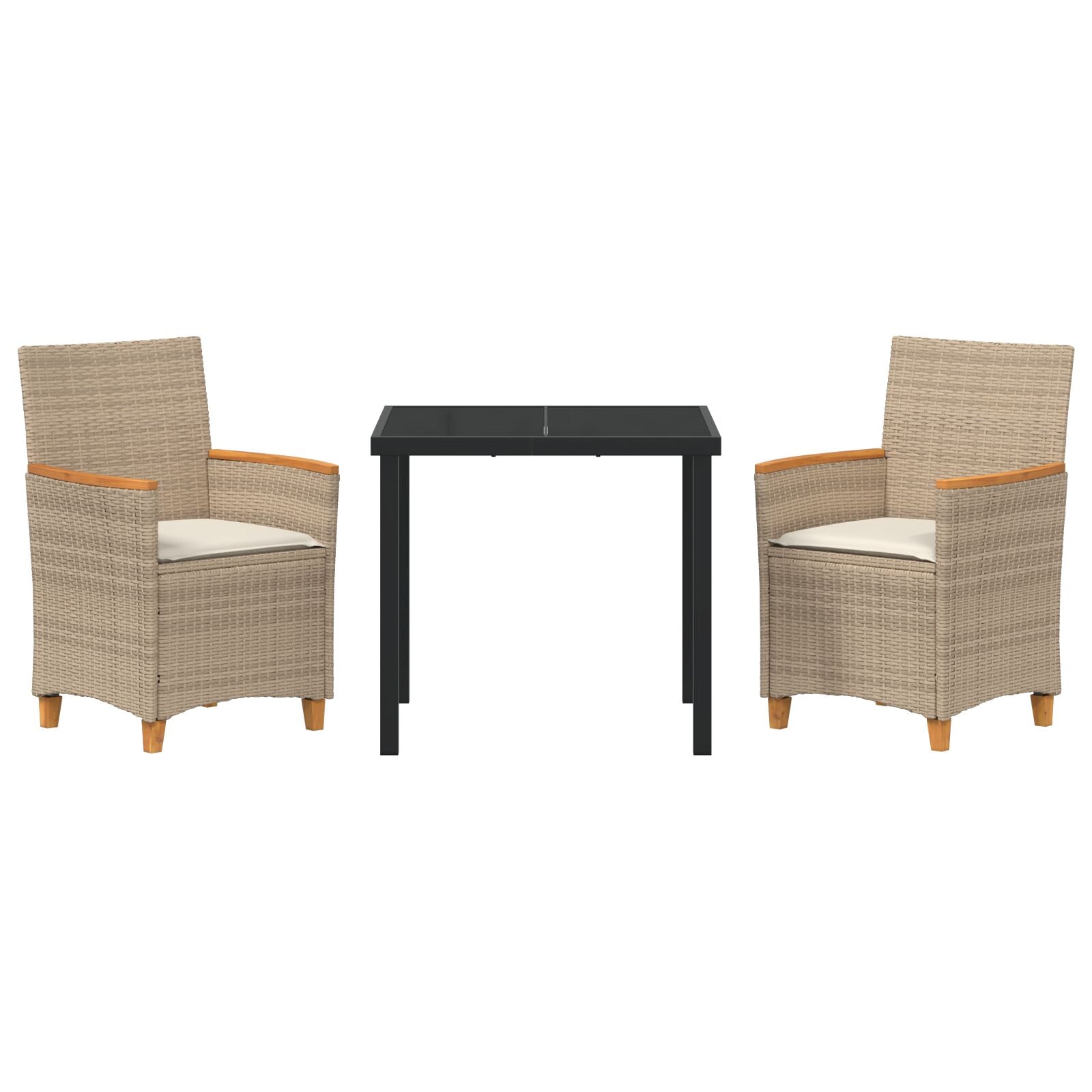 3-Delige Tuin Eetset Met Kussens Beige Poly Riet