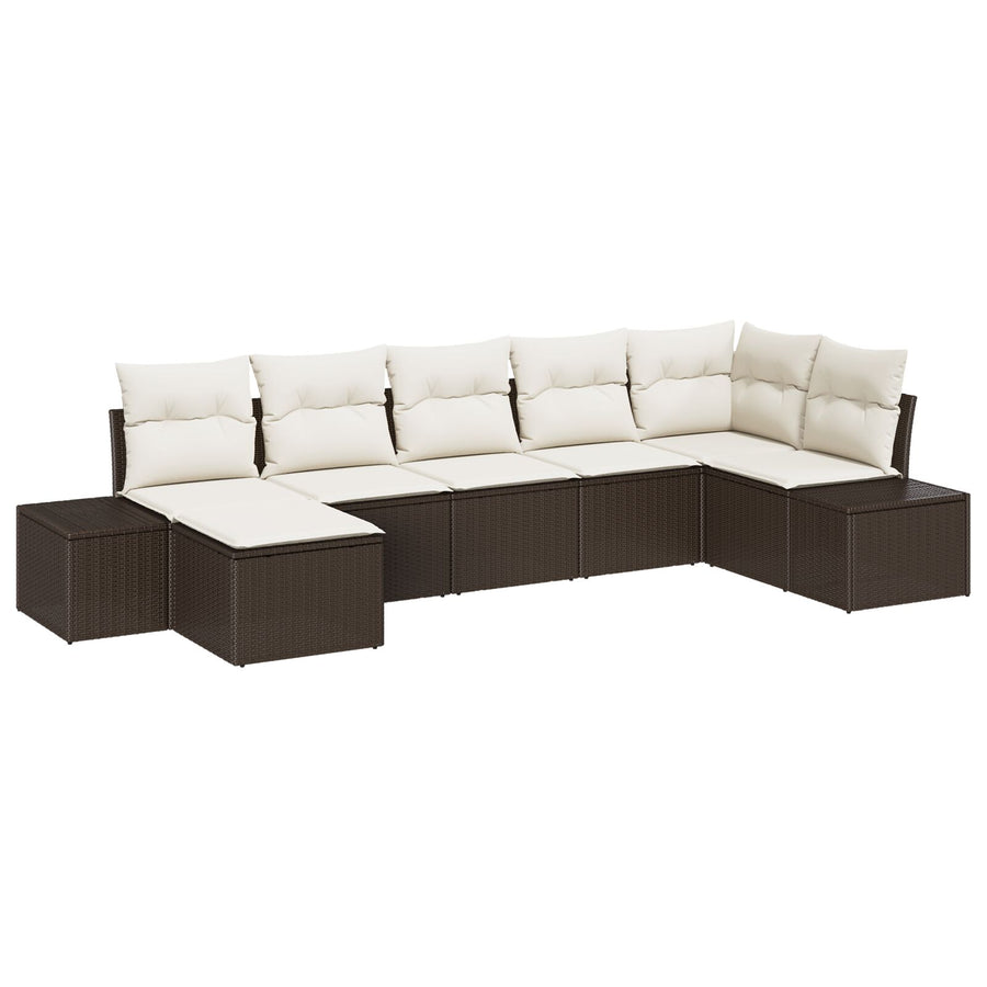7-Delige Tuin Sofa Set Met Kussens Bruin Poly Rattan
