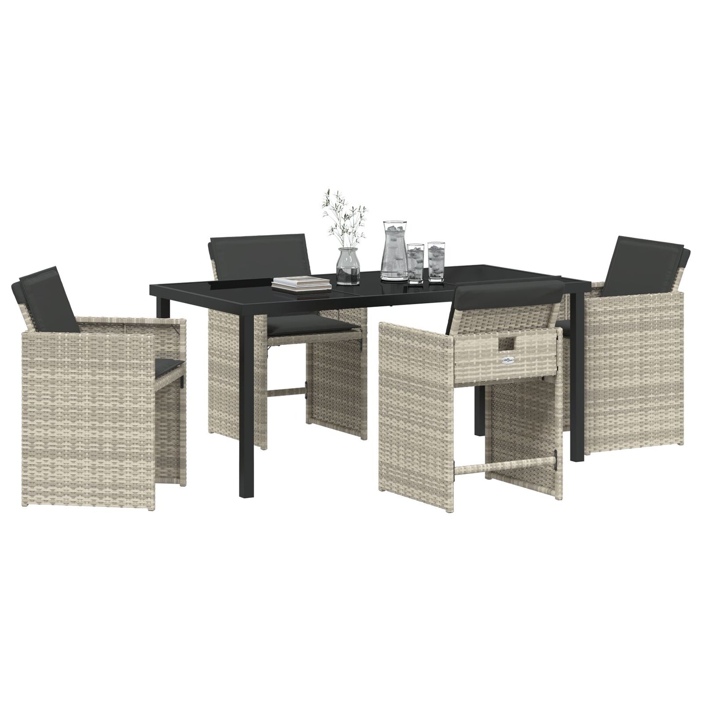 5-Delige Tuin Eetset Met Kussens Lichtgrijs Poly Rattan