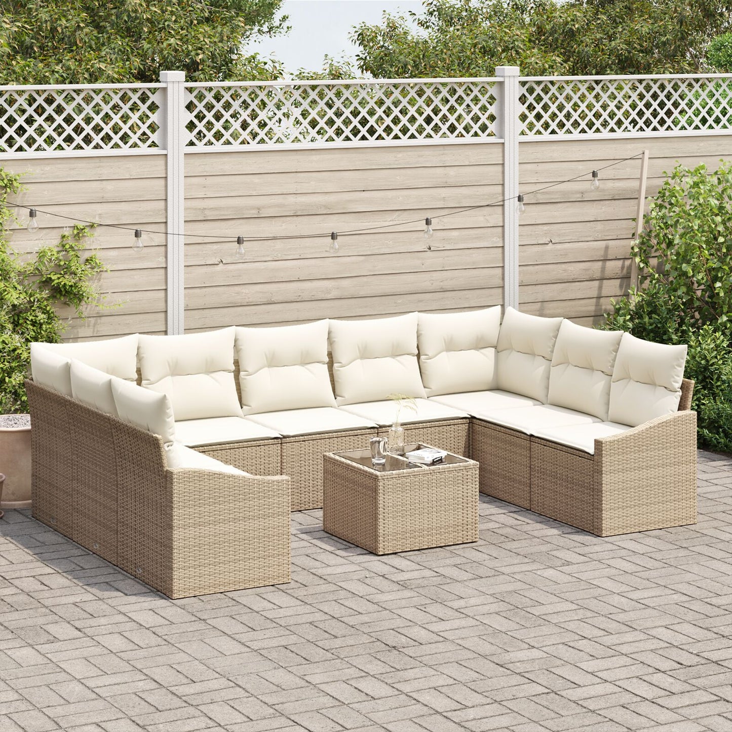 Tuin Sofa Set Set Van 10 Crème Riet Tuin Eettafel Set