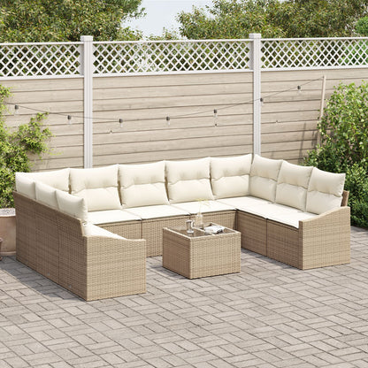 Tuin Sofa Set Set Van 10 Crème Riet Tuin Eettafel Set