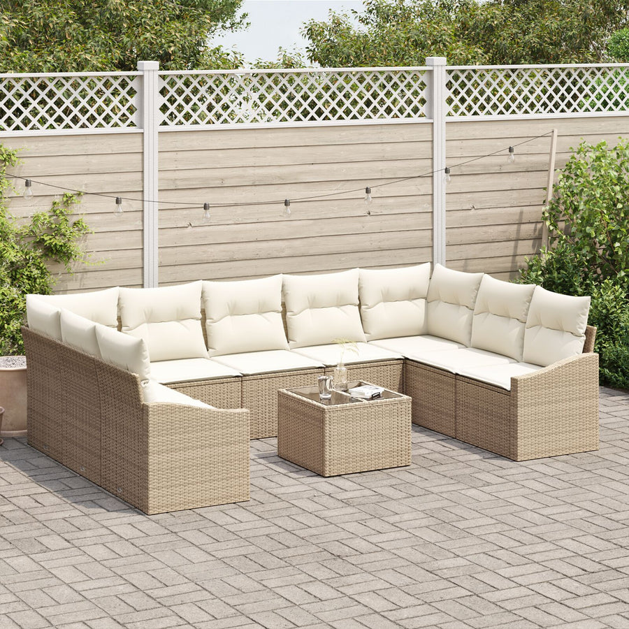 Tuin Sofa Set Set Van 10 Crème Riet Tuin Eettafel Set
