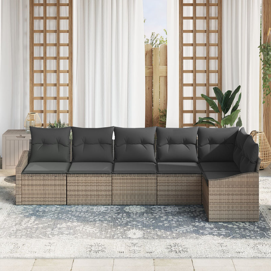 6-Delige Tuin Eetset Met Kussens Poly Rattan Grijs zonder tafel