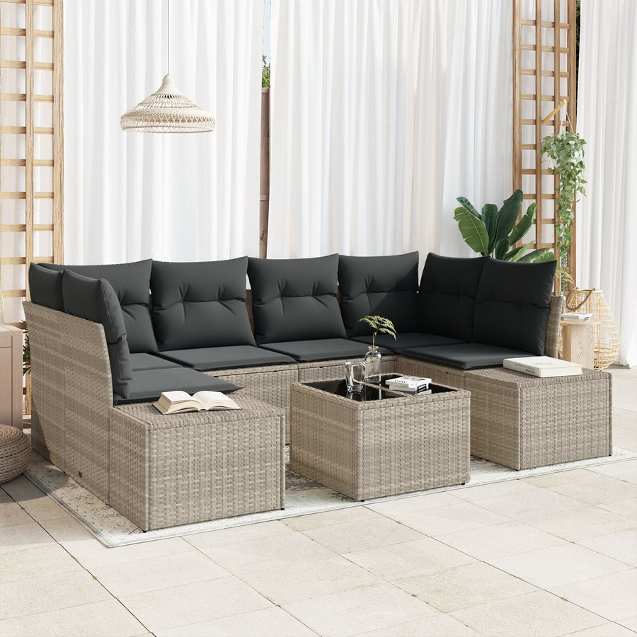 7-Delige Tuin Sofa Set Met Kussens Lichtgrijs Poly Rattan