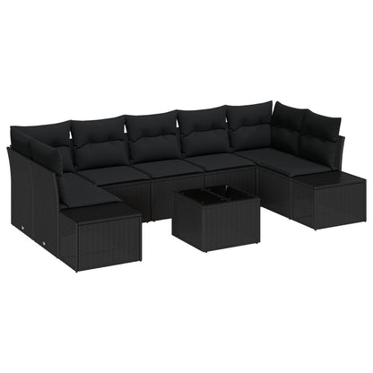 8-Delige Tuin Sofa Set Met Kussens Zwart Poly Rattan