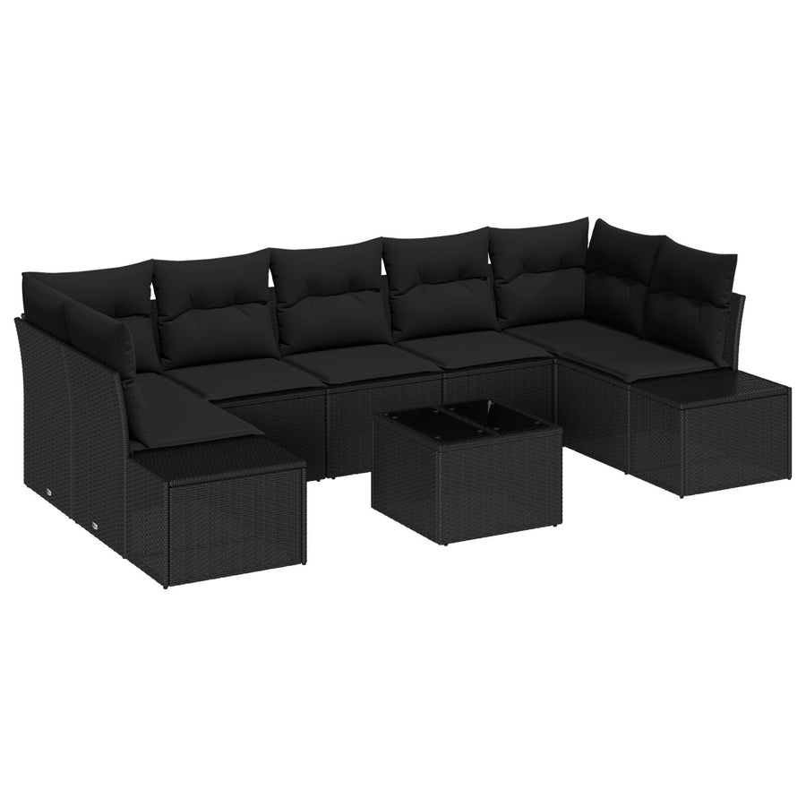 8-Delige Tuin Sofa Set Met Kussens Zwart Poly Rattan