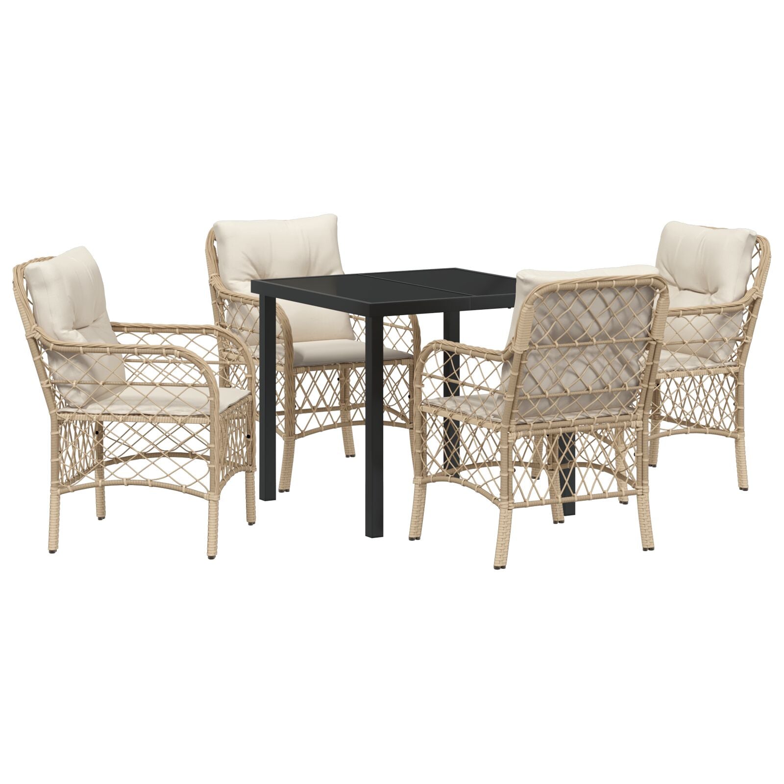 5-Delige Tuindining Set Met Kussens Beige Poly Rattan