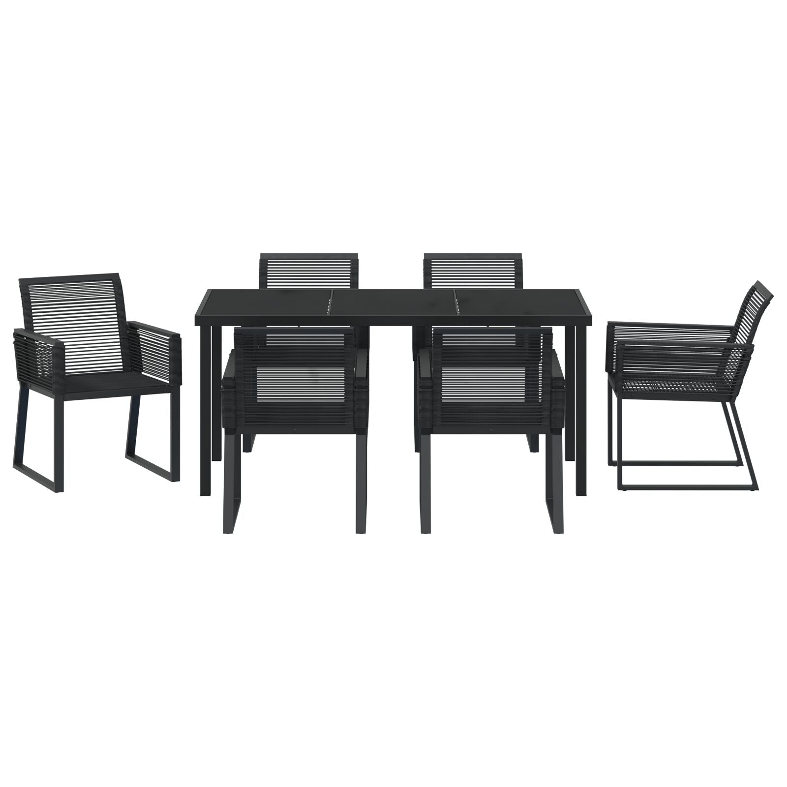 7-Stuks Tuin Eetset Zwart Poly Rattan