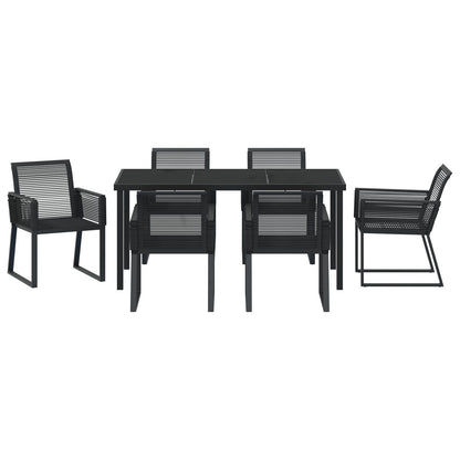7-Stuks Tuin Eetset Zwart Poly Rattan