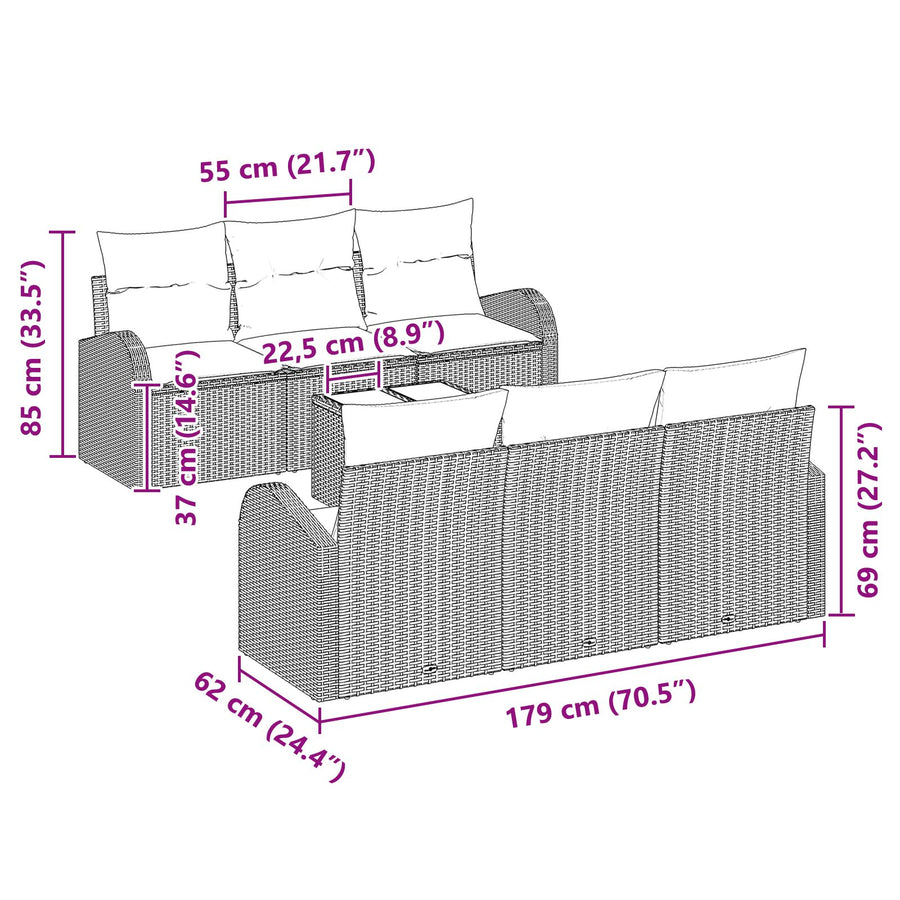 7-Persoons Tuin Sofa Set Met Kussens Zwart Poly Rattan