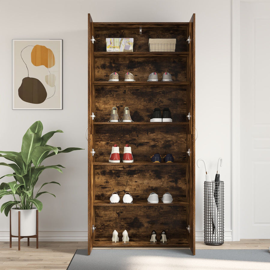 Schoenkast Gerookt Eiken Bewerkt Hout Schoenrek Rechthoekig